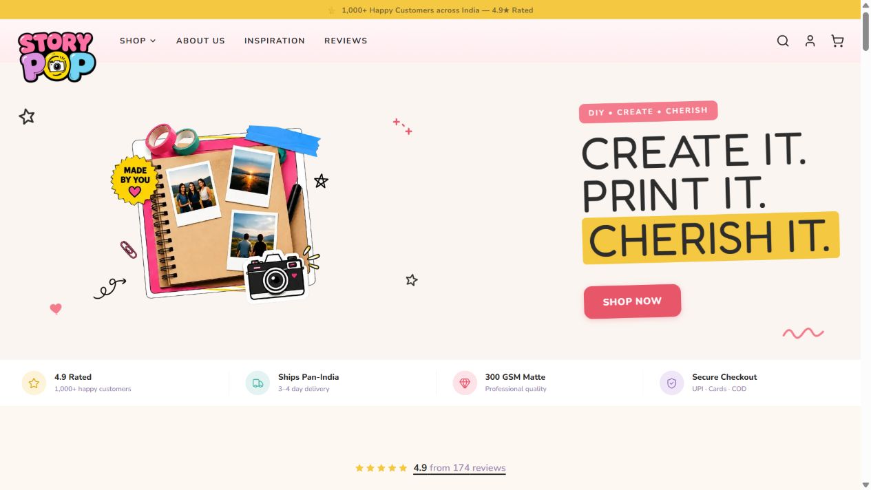 Homepage preview of StoryPop